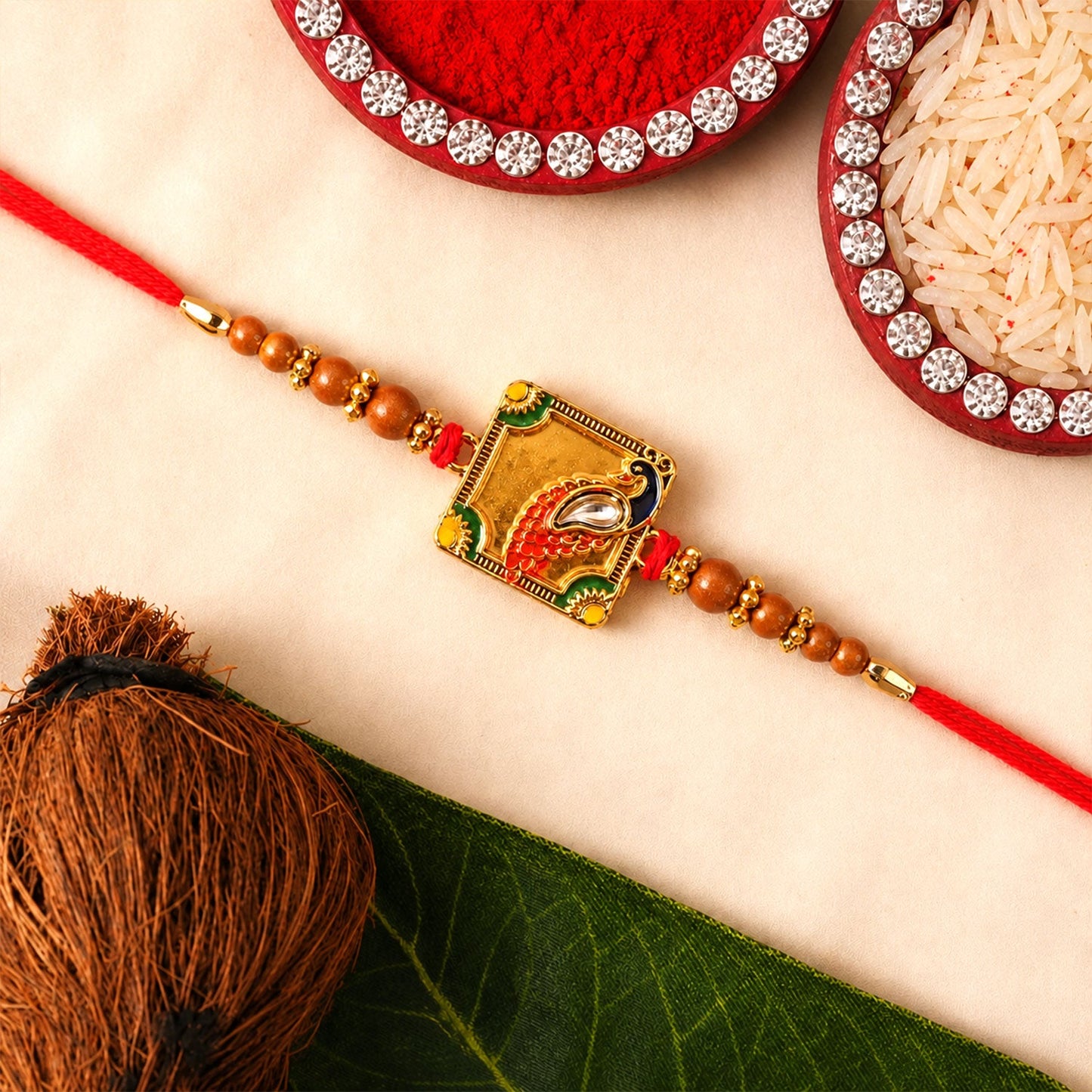 Peacock Square Stone Studded Designer Rakhi for Brother