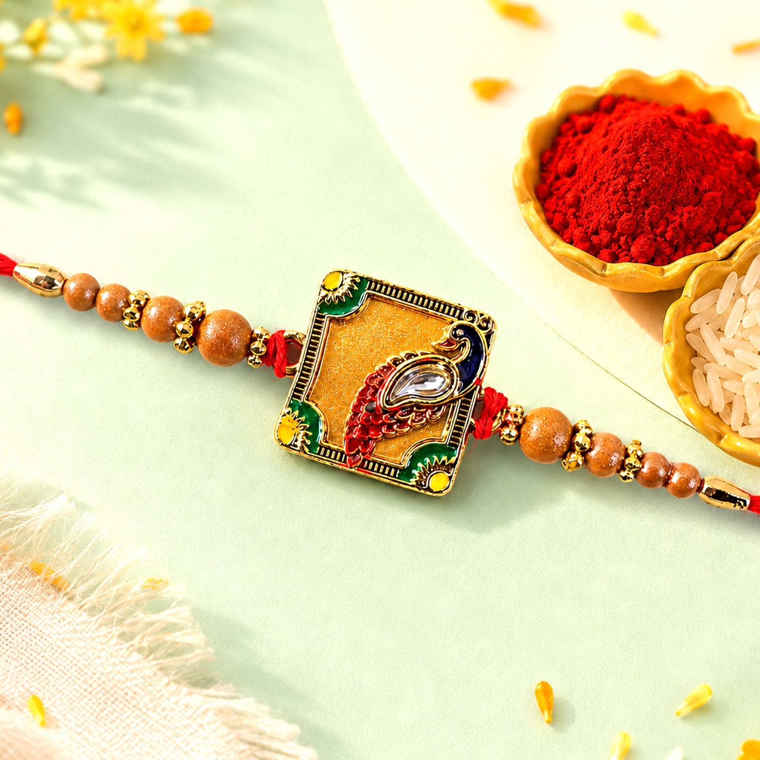 Peacock Square Stone Studded Designer Rakhi for Brother