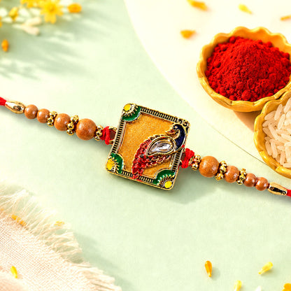 Peacock Square Stone Studded Designer Rakhi for Brother