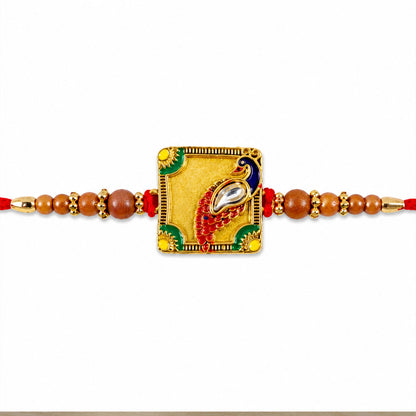 Peacock Square Stone Studded Designer Rakhi for Brother