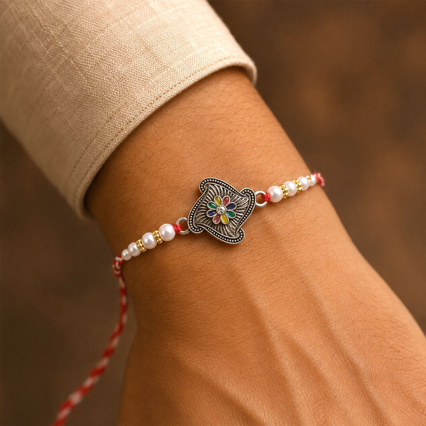 Floral Stone Studded Premium Designer Rakhi for Brother