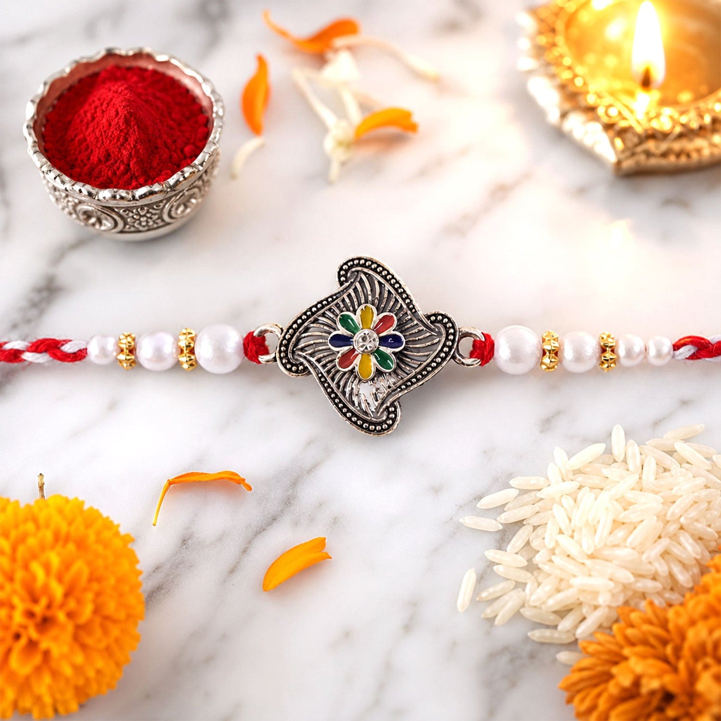 Floral Stone Studded Premium Designer Rakhi for Brother