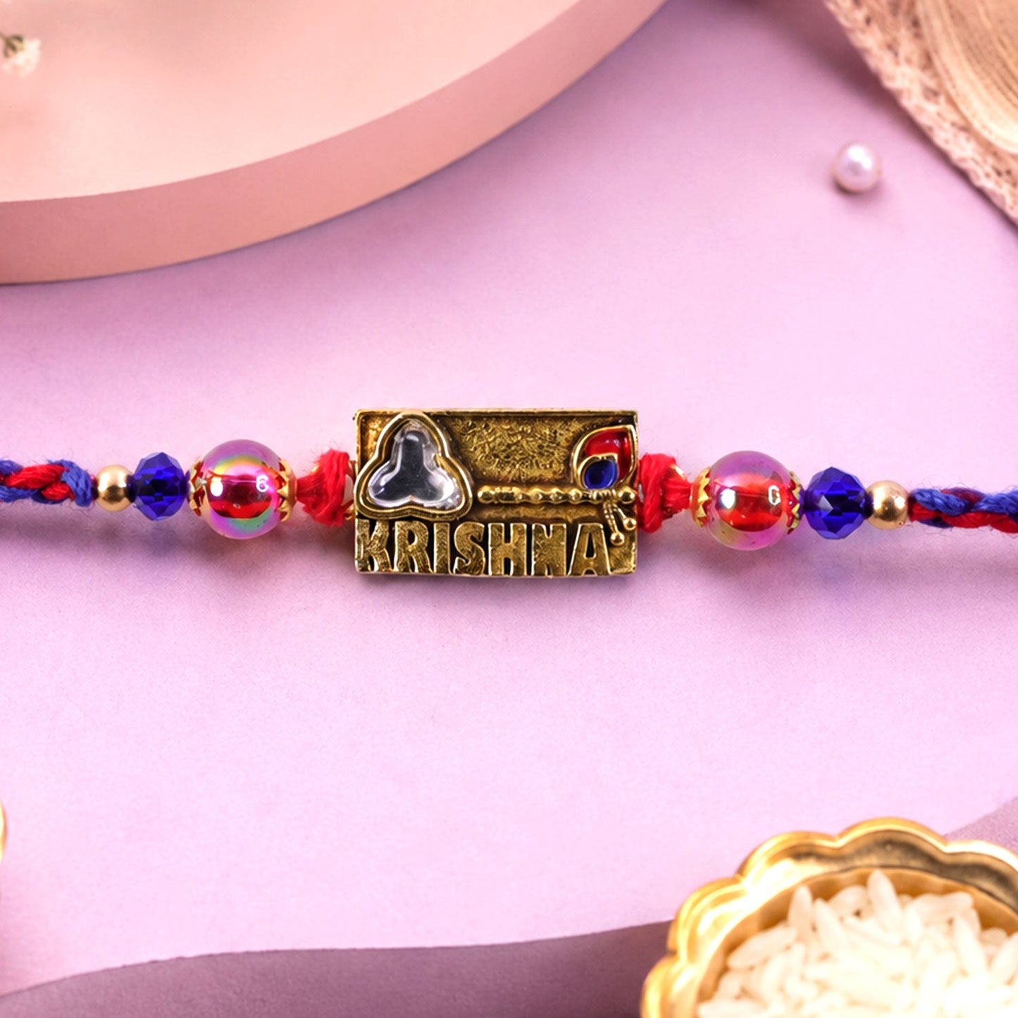 Krishna Text Rectangle Premium Designer Rakhi for Brother