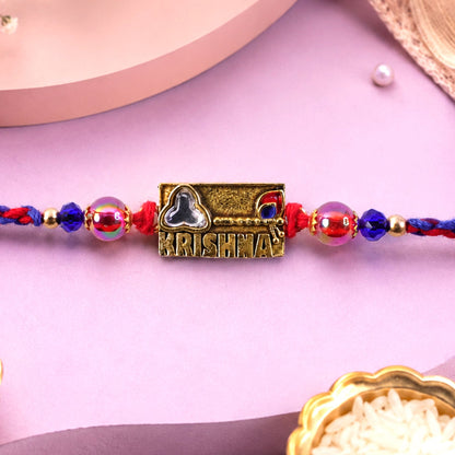 Krishna Text Rectangle Premium Designer Rakhi for Brother