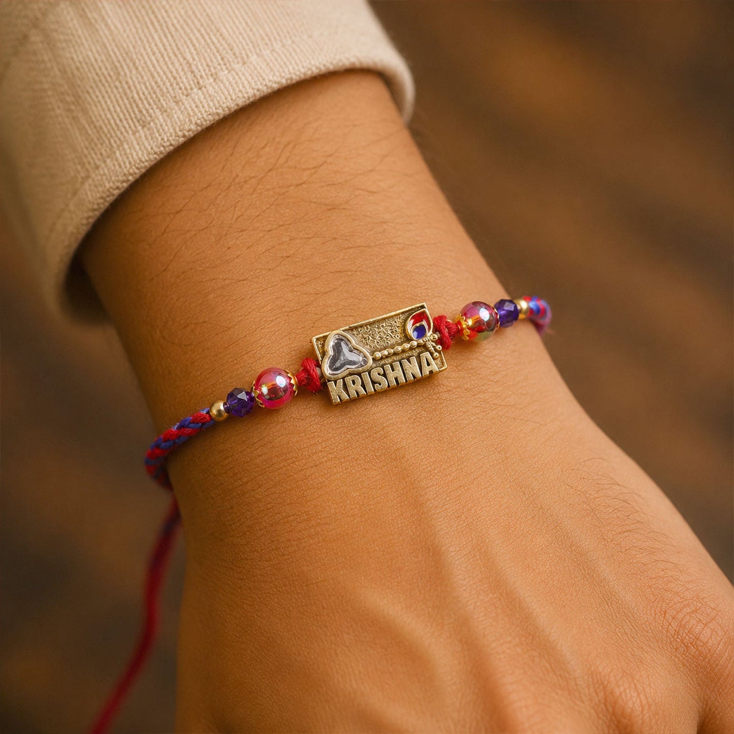 Krishna Text Rectangle Premium Designer Rakhi for Brother