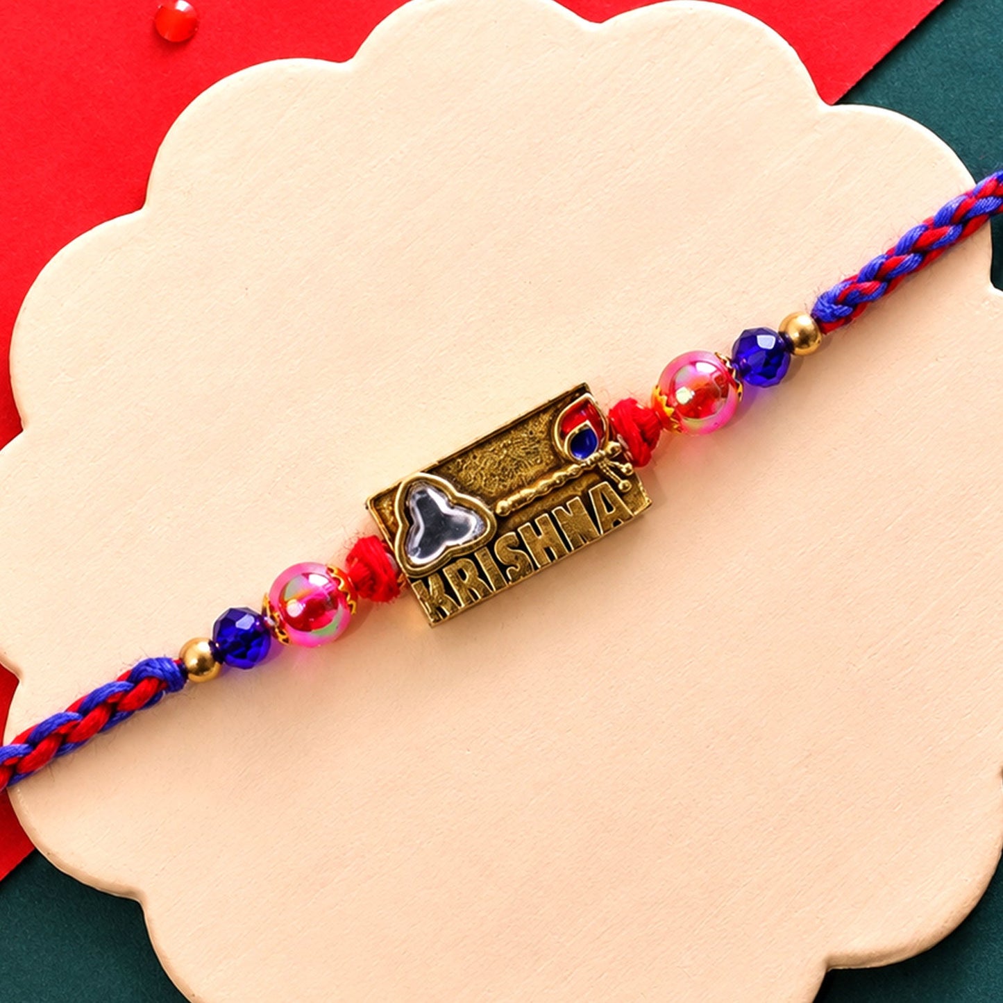 Krishna Text Rectangle Premium Designer Rakhi for Brother