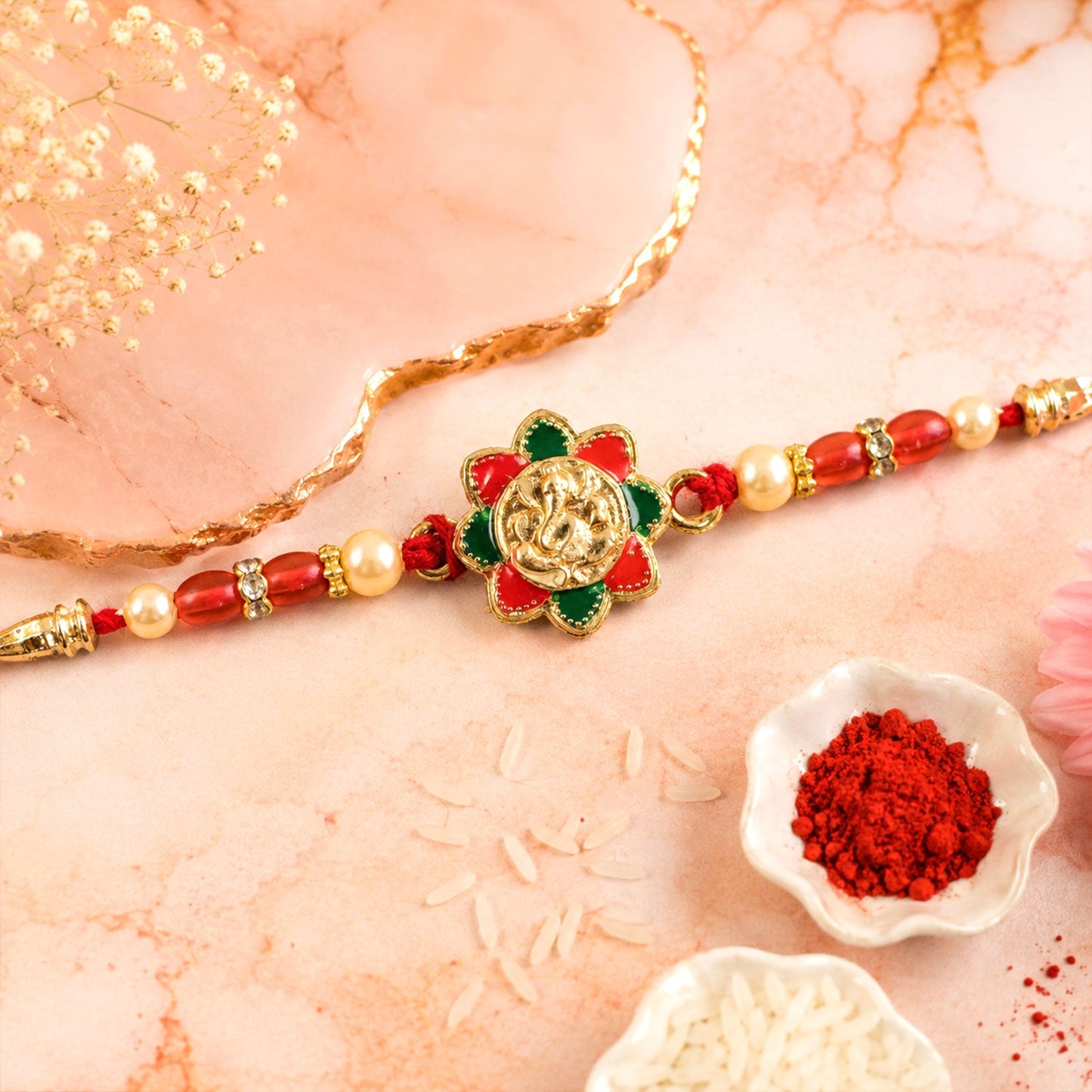 Floral Ganesha charm Designer Premium Traditional Rakhi for Brother