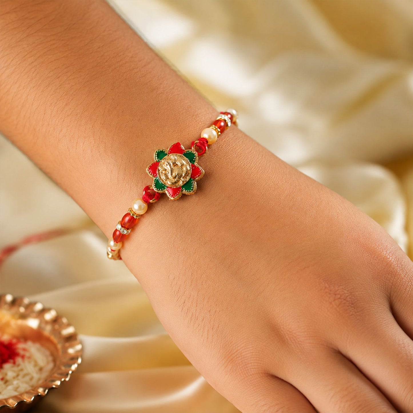 Floral Ganesha charm Designer Premium Traditional Rakhi for Brother