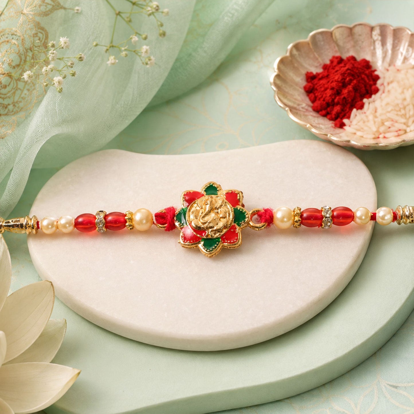 Floral Ganesha charm Designer Premium Traditional Rakhi for Brother