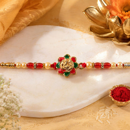 Floral Ganesha charm Designer Premium Traditional Rakhi for Brother