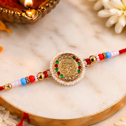 Round Shiv Charm Studded Premium Designer Rakhi for Brother