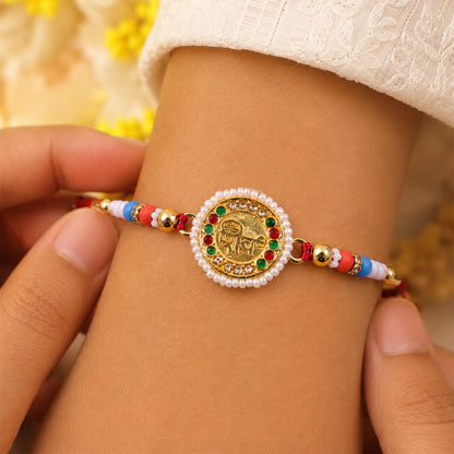 Round Shiv Charm Studded Premium Designer Rakhi for Brother