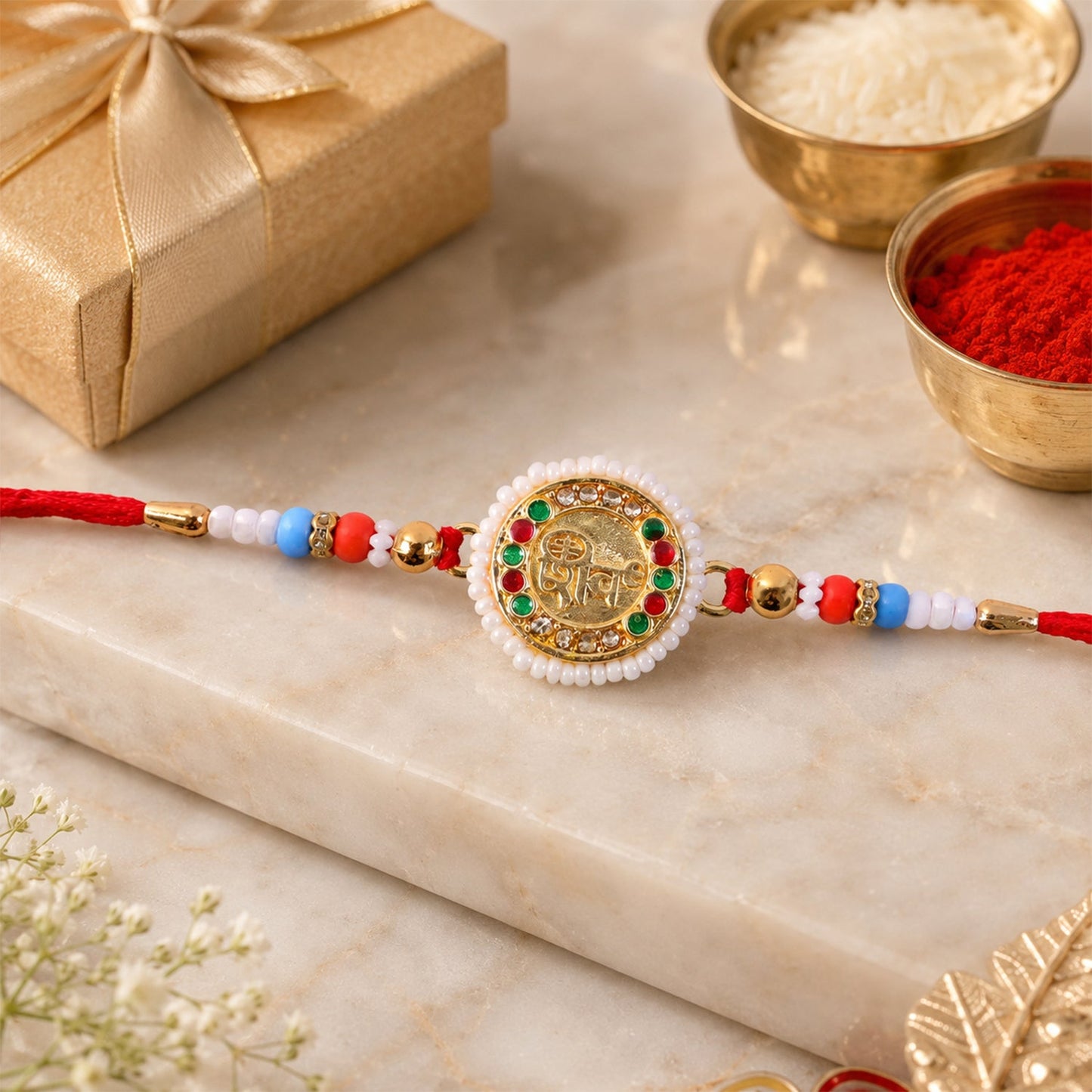 Round Shiv Charm Studded Premium Designer Rakhi for Brother