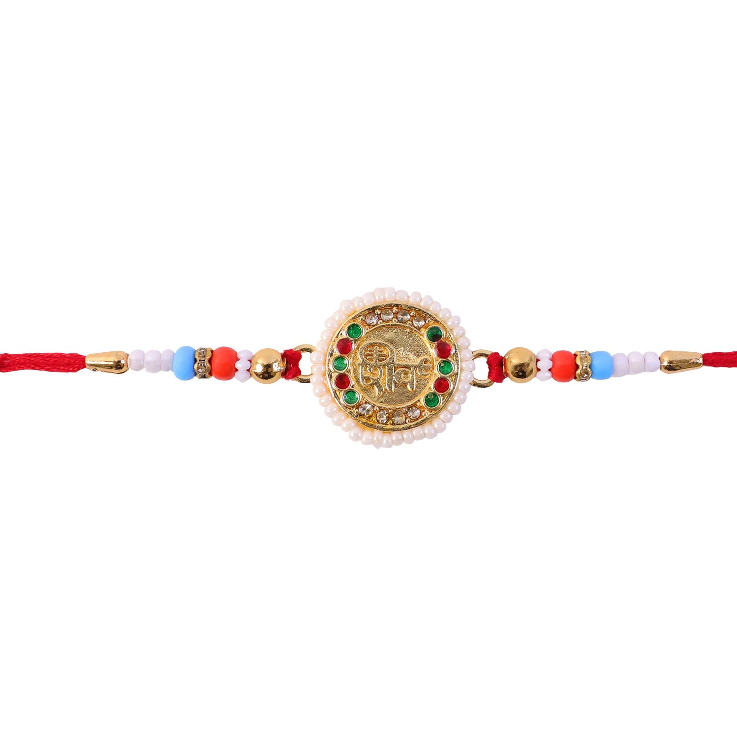 Round Shiv Charm Studded Premium Designer Rakhi for Brother