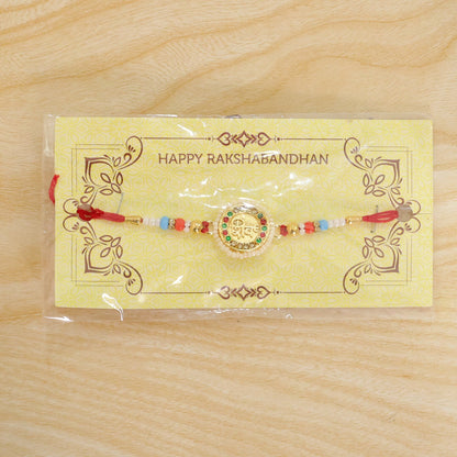 Round Shiv Charm Studded Premium Designer Rakhi for Brother