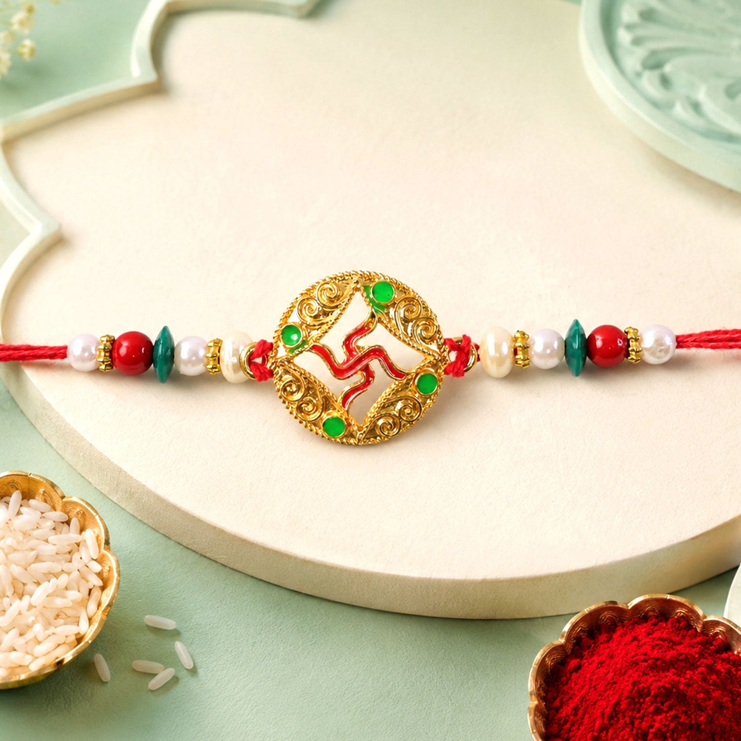 Swastik Symbol Beaded Designer Premium Traditional Rakhi for Brother