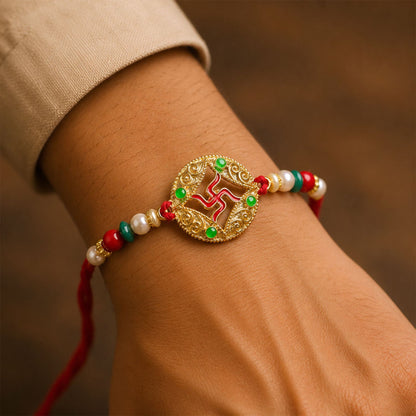 Swastik Symbol Beaded Designer Premium Traditional Rakhi for Brother