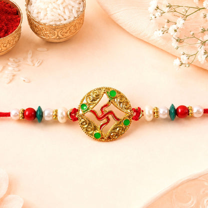 Swastik Symbol Beaded Designer Premium Traditional Rakhi for Brother