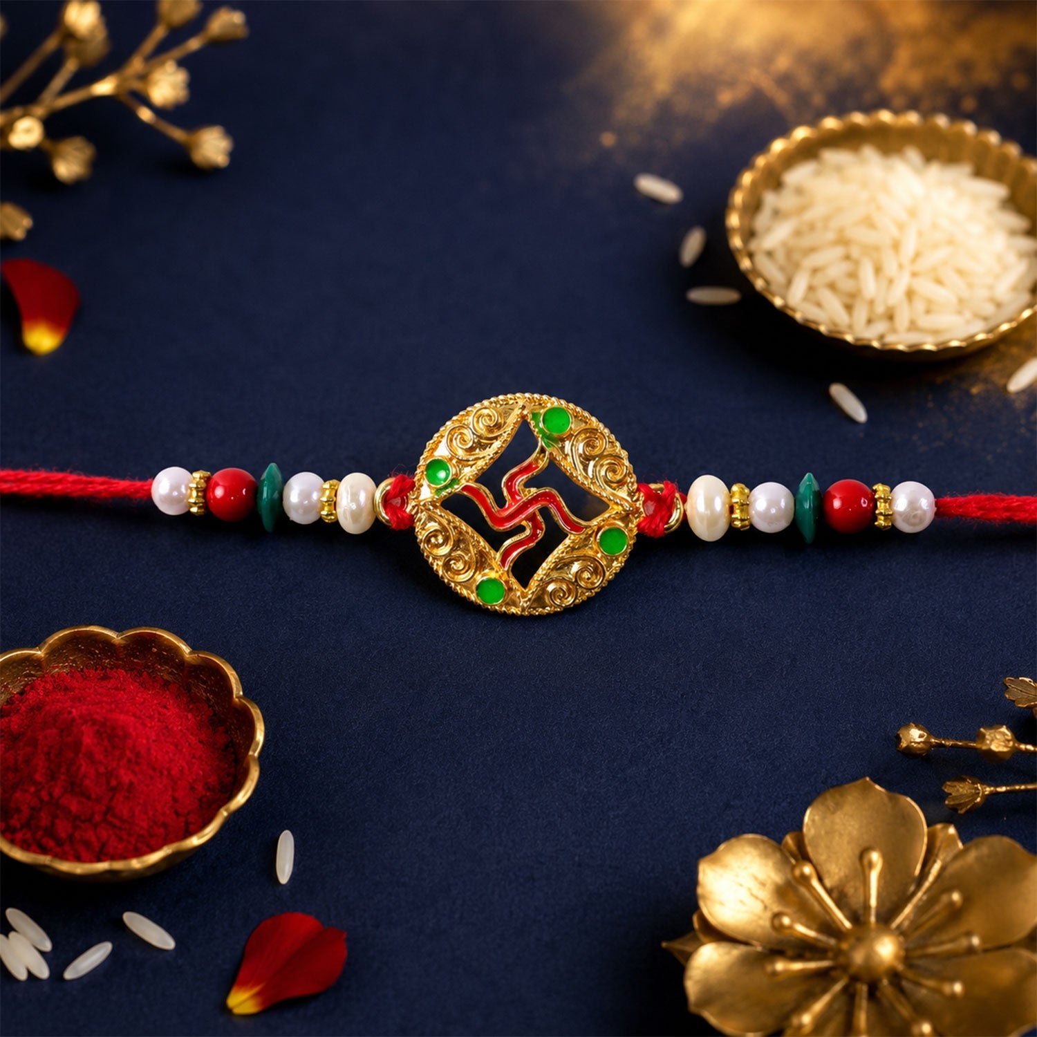 Swastik Symbol Beaded Designer Premium Traditional Rakhi for Brother