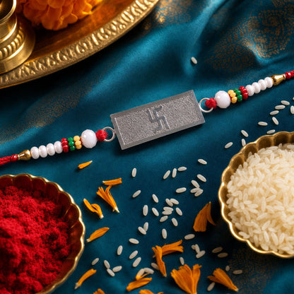 Swastik Symbol Bar Designer Premium Traditional Rakhi for Brother