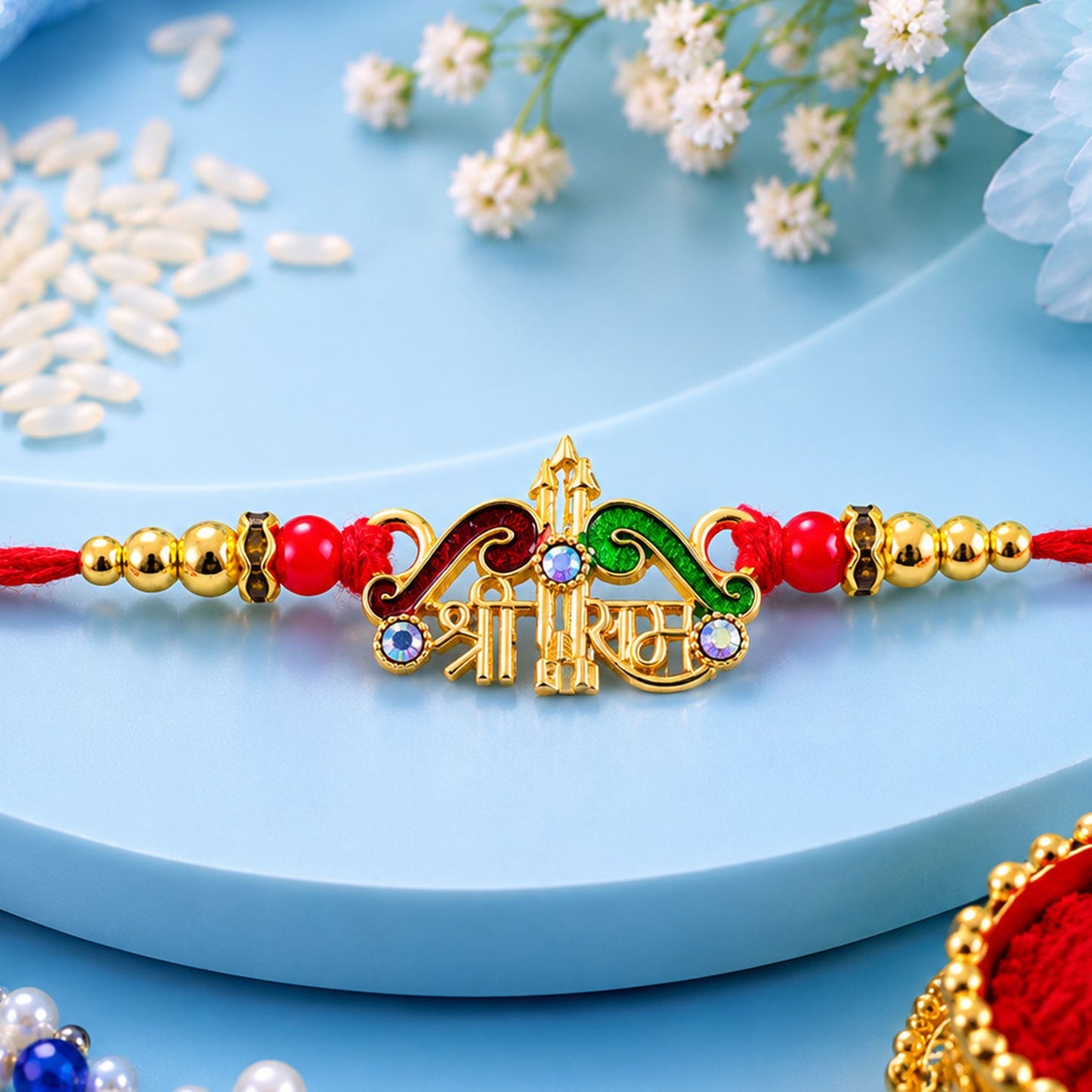 Shree Ram Text Stone Studded Designer Rakhi for Brother