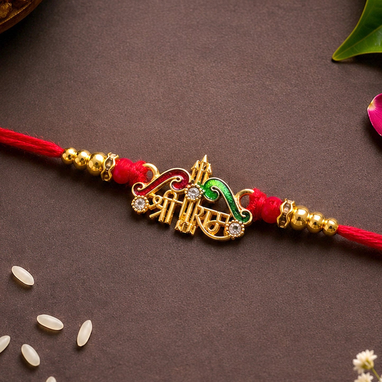 Shree Ram Text Stone Studded Designer Rakhi for Brother