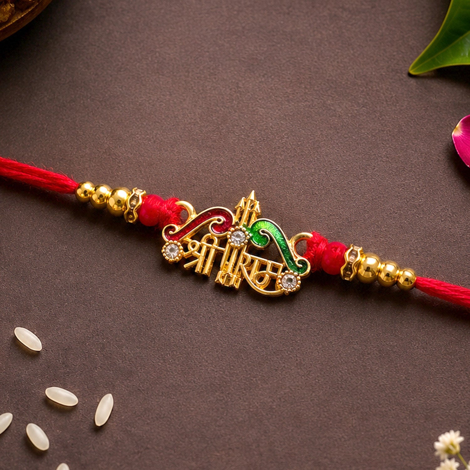 Shree Ram Text Stone Studded Designer Rakhi for Brother