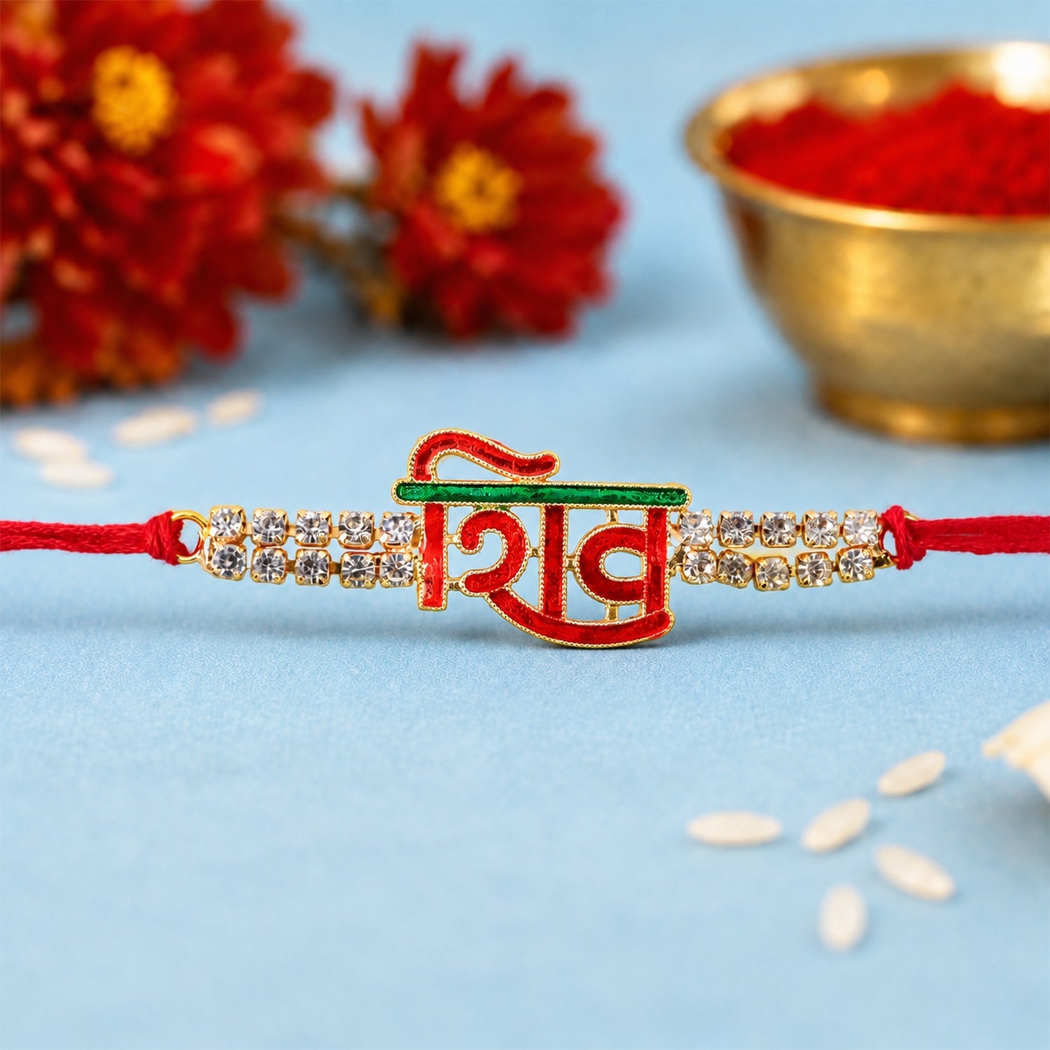 Religious Lord Shiv Name Rakhi with Stonework Rakhi for Brother