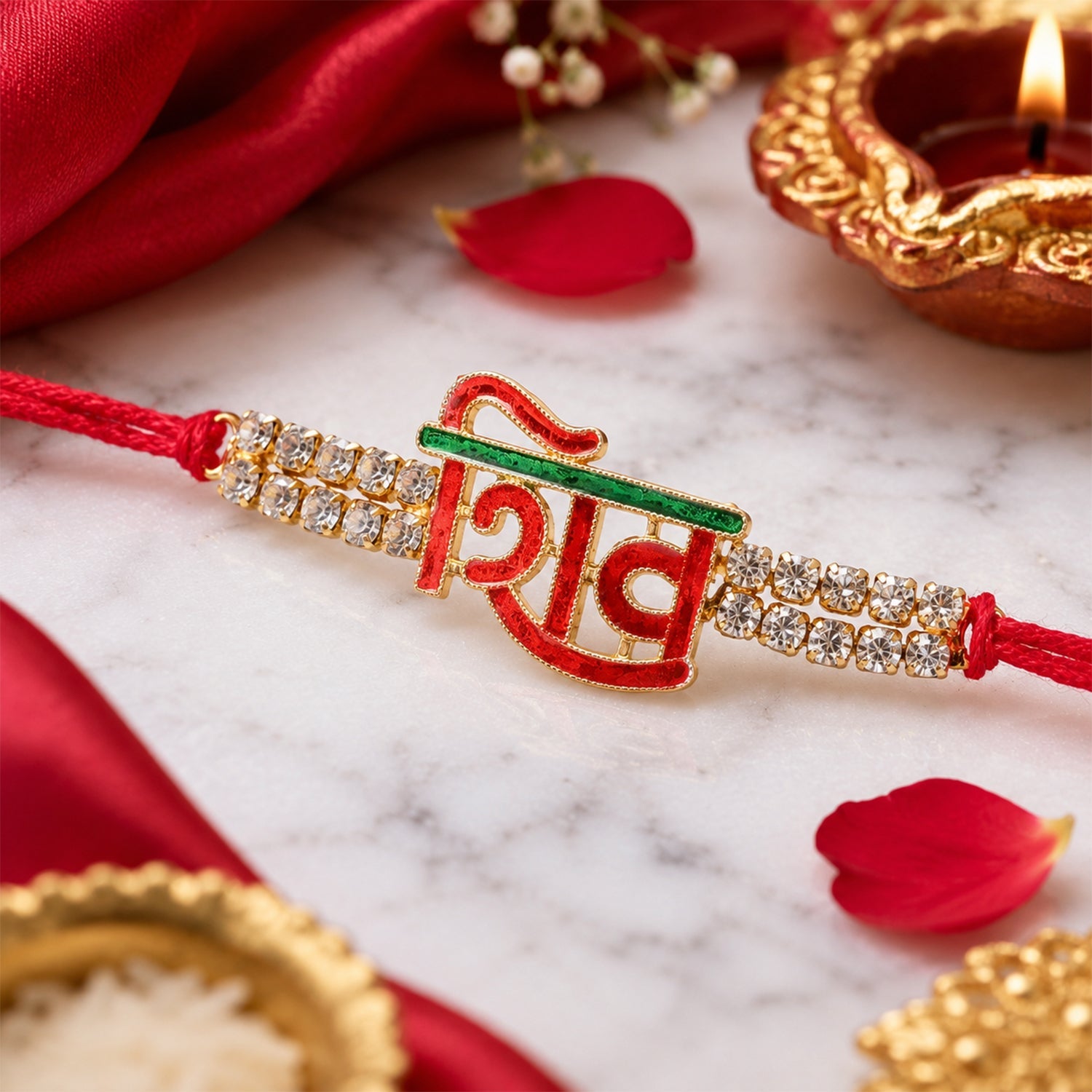 Religious Lord Shiv Name Rakhi with Stonework Rakhi for Brother