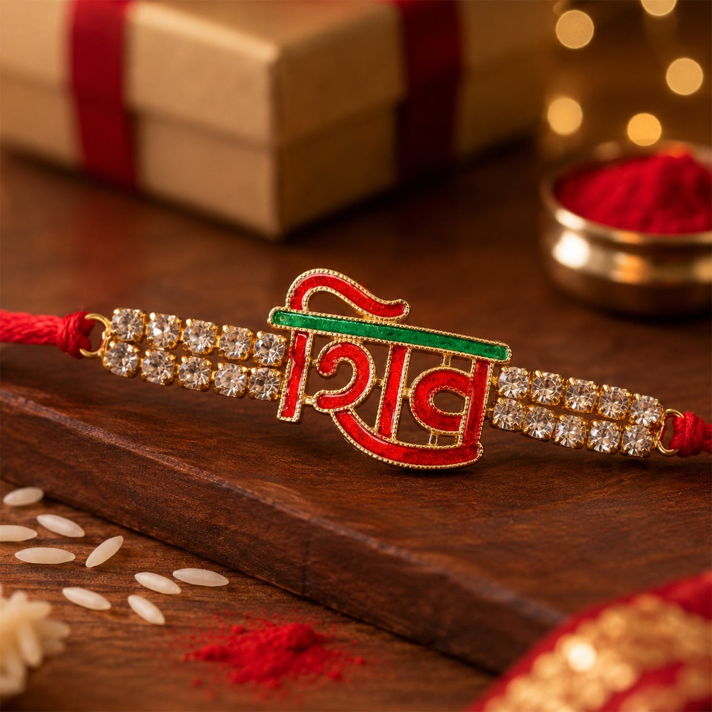 Religious Lord Shiv Name Rakhi with Stonework Rakhi for Brother