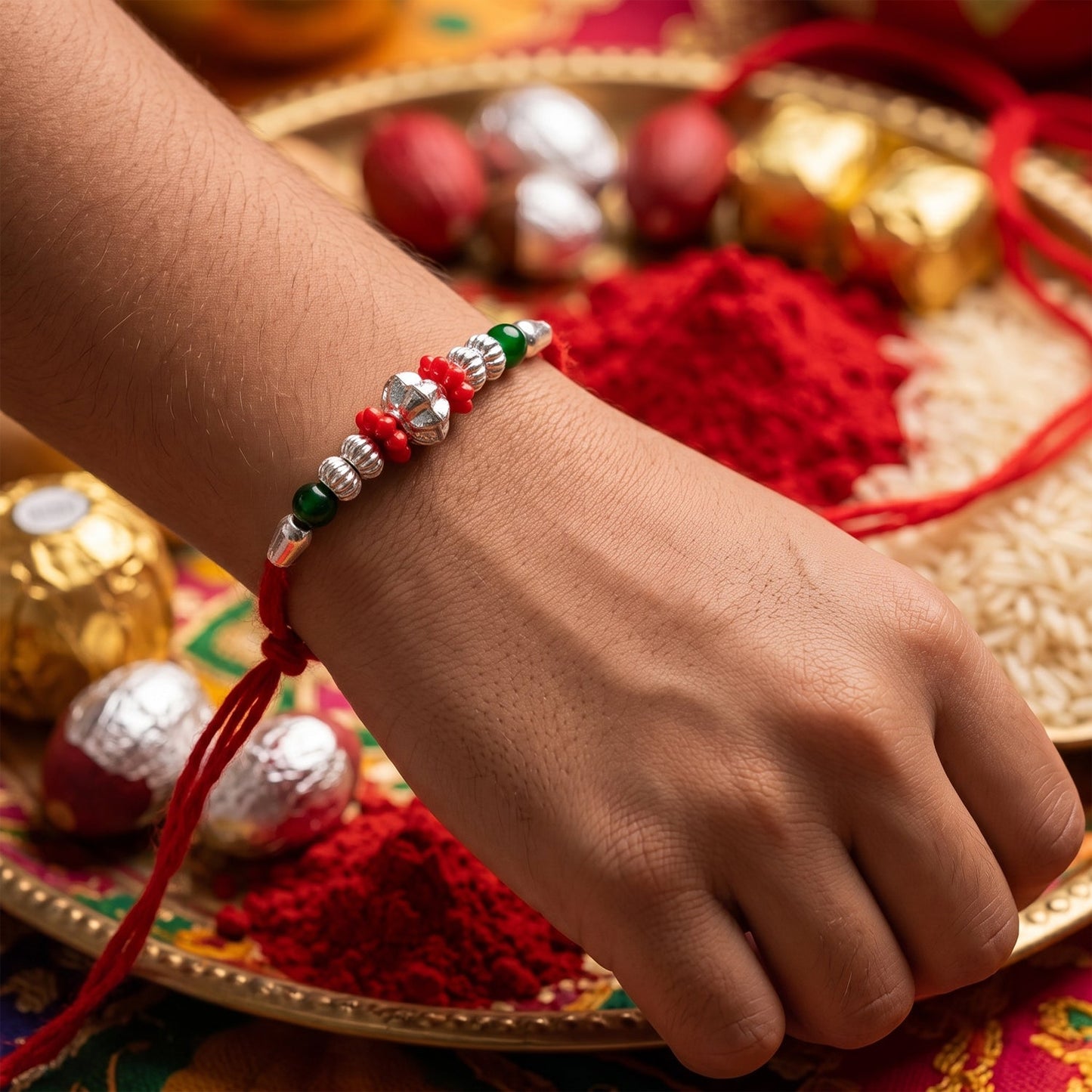 Ethnic Stylish Beaded Rakhi with Colorful Beadwork – Rakhi for Brother