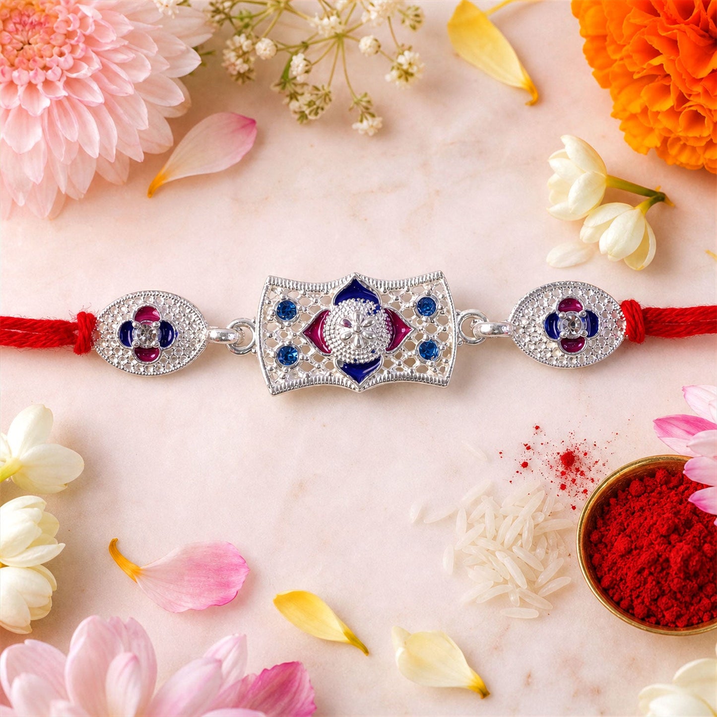 Premium Designer Shape Stone Studded Designer Premium Traditional Rakhi for Brother