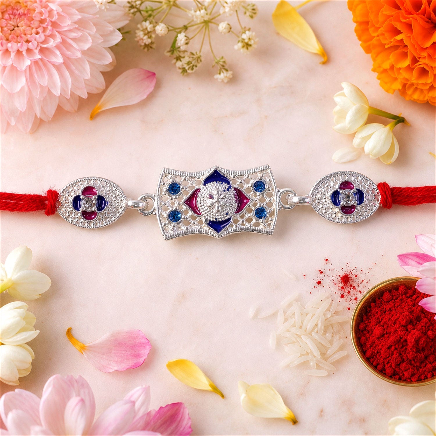 Premium Designer Shape Stone Studded Designer Premium Traditional Rakhi for Brother