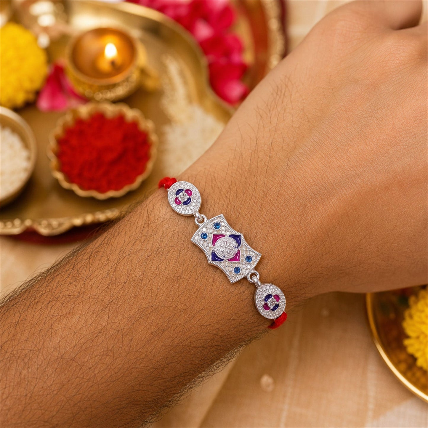 Premium Designer Shape Stone Studded Designer Premium Traditional Rakhi for Brother