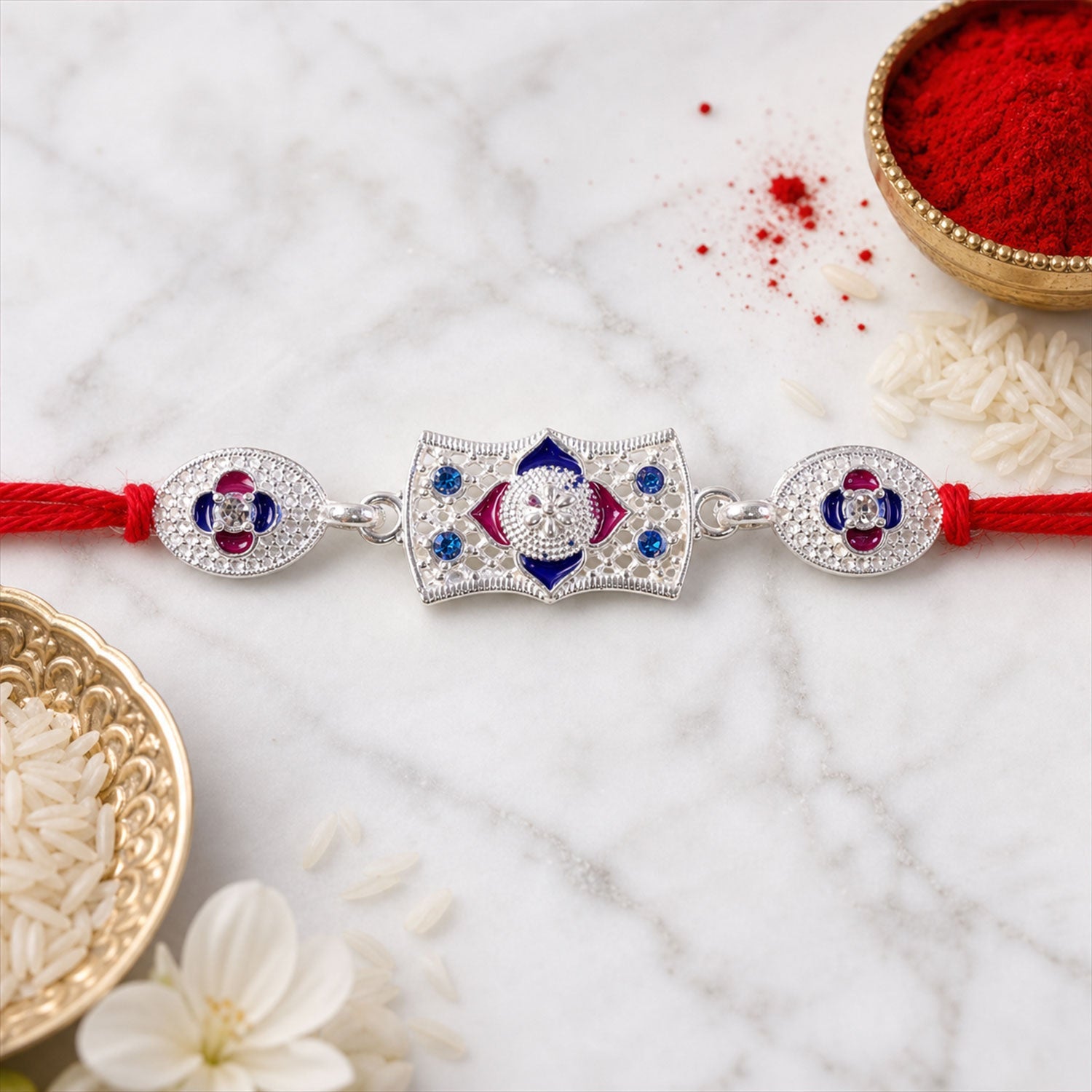 Premium Designer Shape Stone Studded Designer Premium Traditional Rakhi for Brother