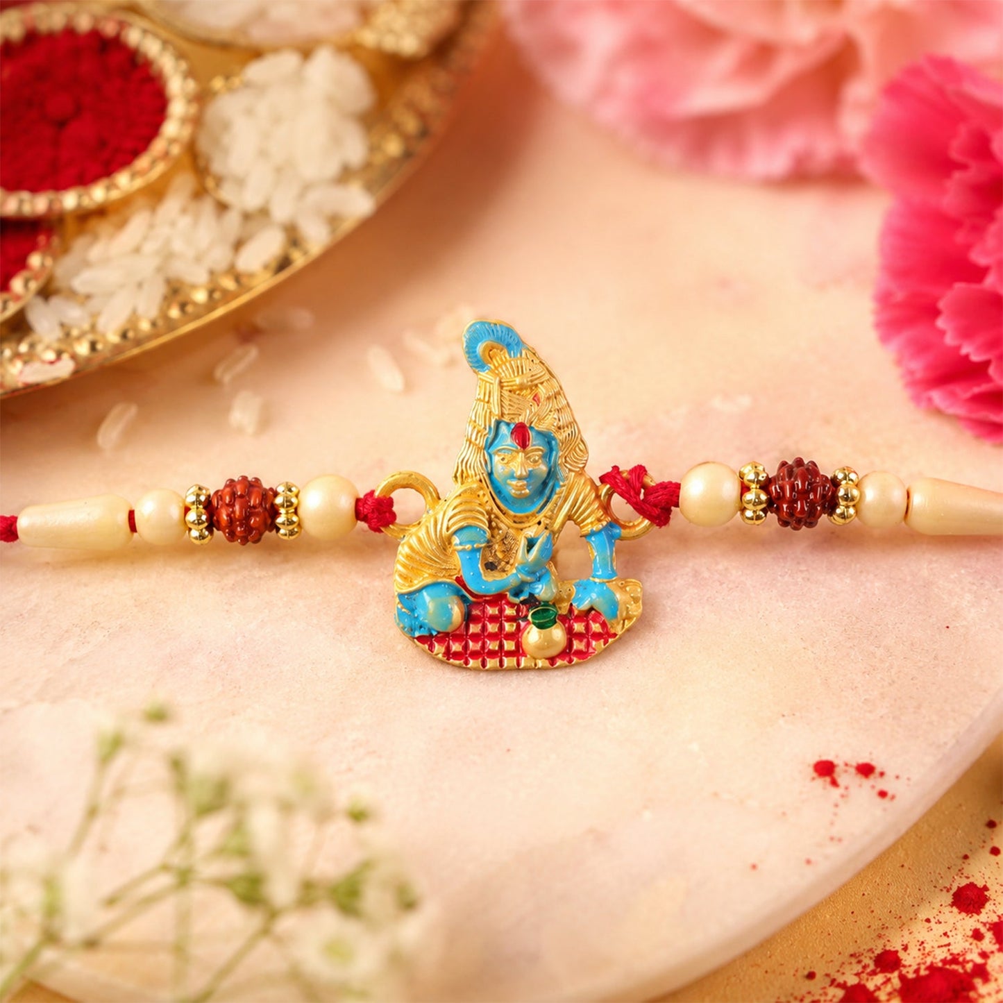 Lord Krishna Beaded Designer Premium Traditional Rakhi for Brother