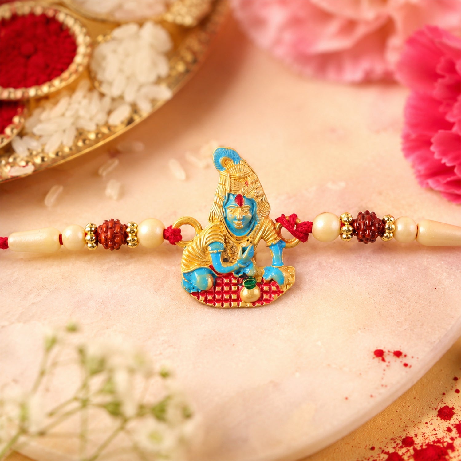 Lord Krishna Beaded Designer Premium Traditional Rakhi for Brother