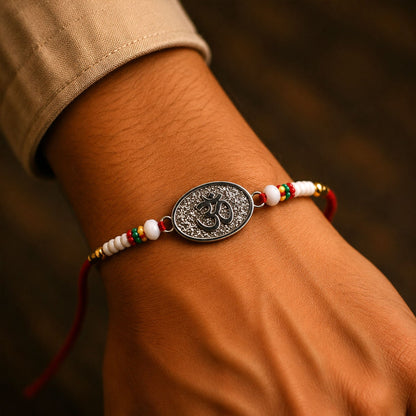 Om Symbol Oval Premium Beaded Designer Rakhi for Brother