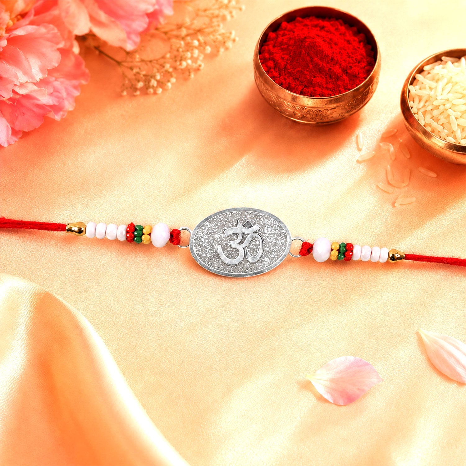 Om Symbol Oval Premium Beaded Designer Rakhi for Brother