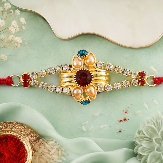 Diamond Center Stone Studded Premium Designer Rakhi for Brother