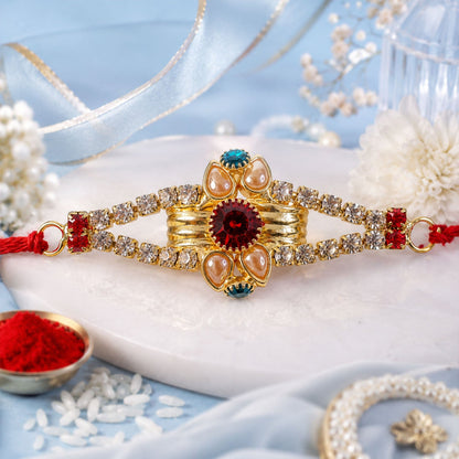 Diamond Center Stone Studded Premium Designer Rakhi for Brother