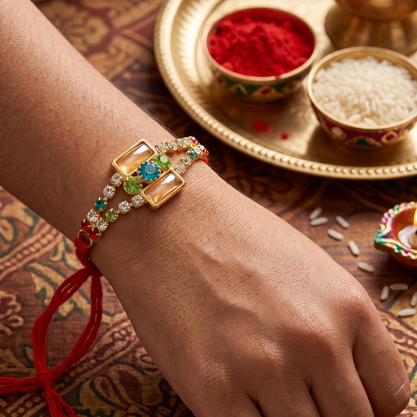 Bar Style Stone Studded Designer Premium Traditional Rakhi for Brother