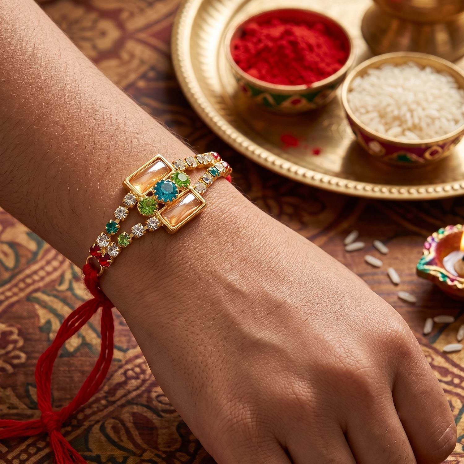 Bar Style Stone Studded Designer Premium Traditional Rakhi for Brother