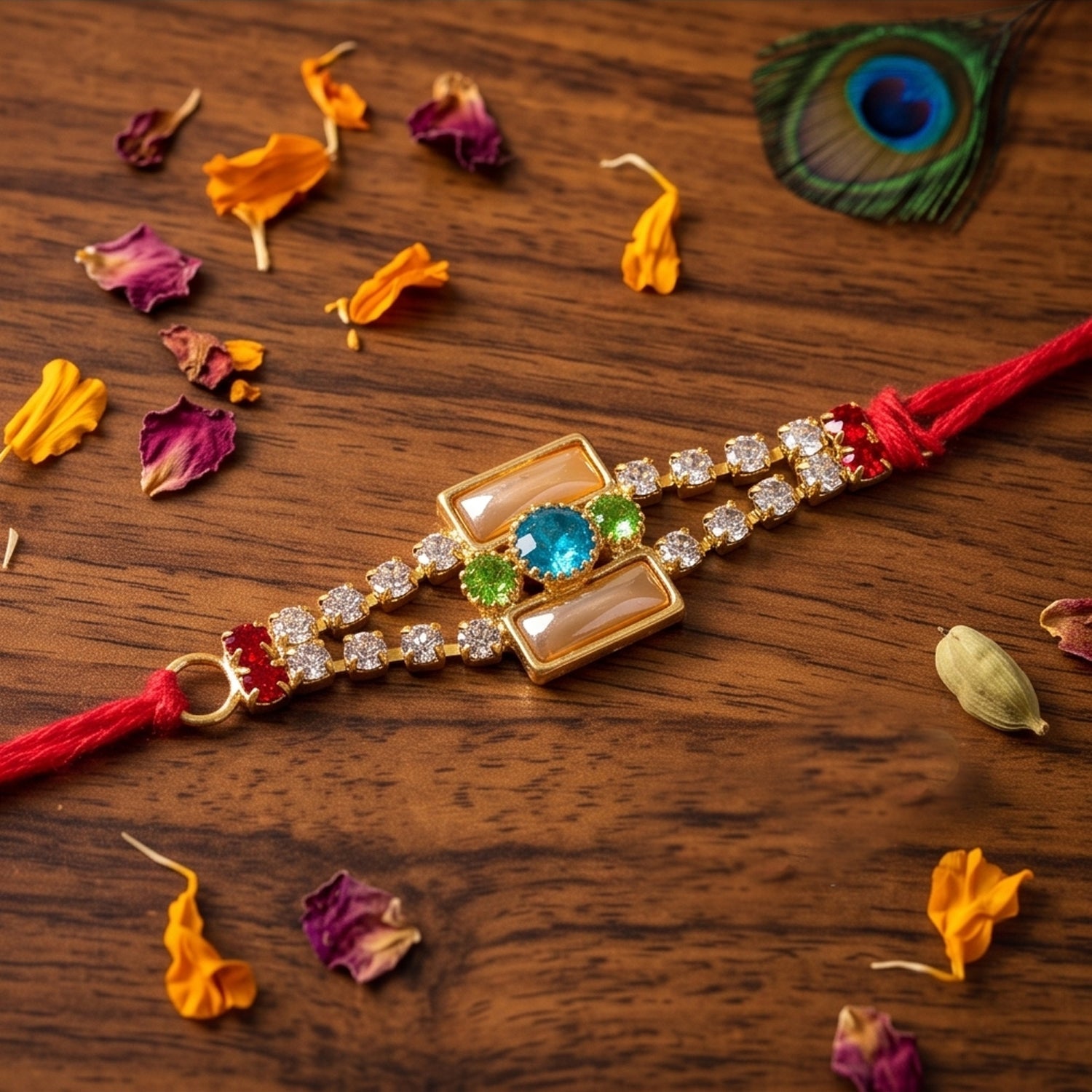 Bar Style Stone Studded Designer Premium Traditional Rakhi for Brother