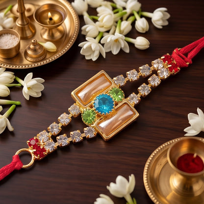 Bar Style Stone Studded Designer Premium Traditional Rakhi for Brother