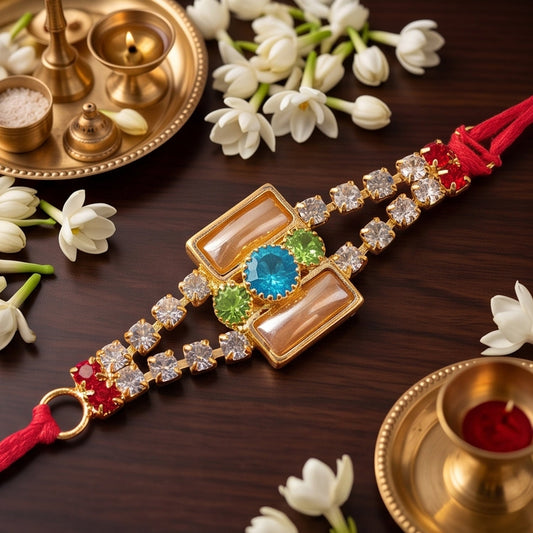 Bar Style Stone Studded Designer Premium Traditional Rakhi for Brother