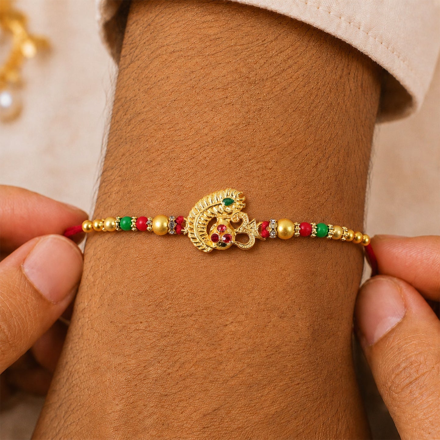 Divine Om Mor Pankh Rakhi with Kundan Stones Rakhi for Brother