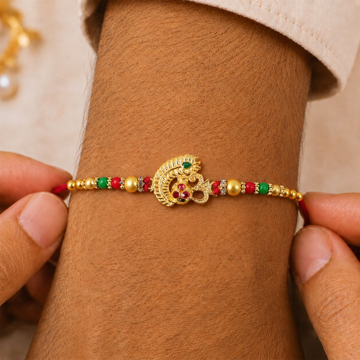 Divine Om Mor Pankh Rakhi with Kundan Stones Rakhi for Brother
