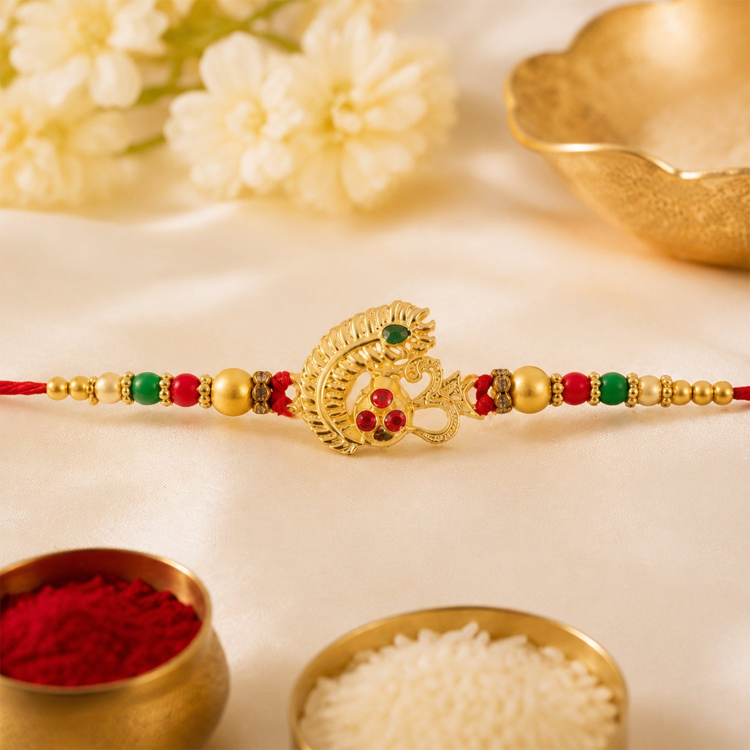 Divine Om Mor Pankh Rakhi with Kundan Stones Rakhi for Brother