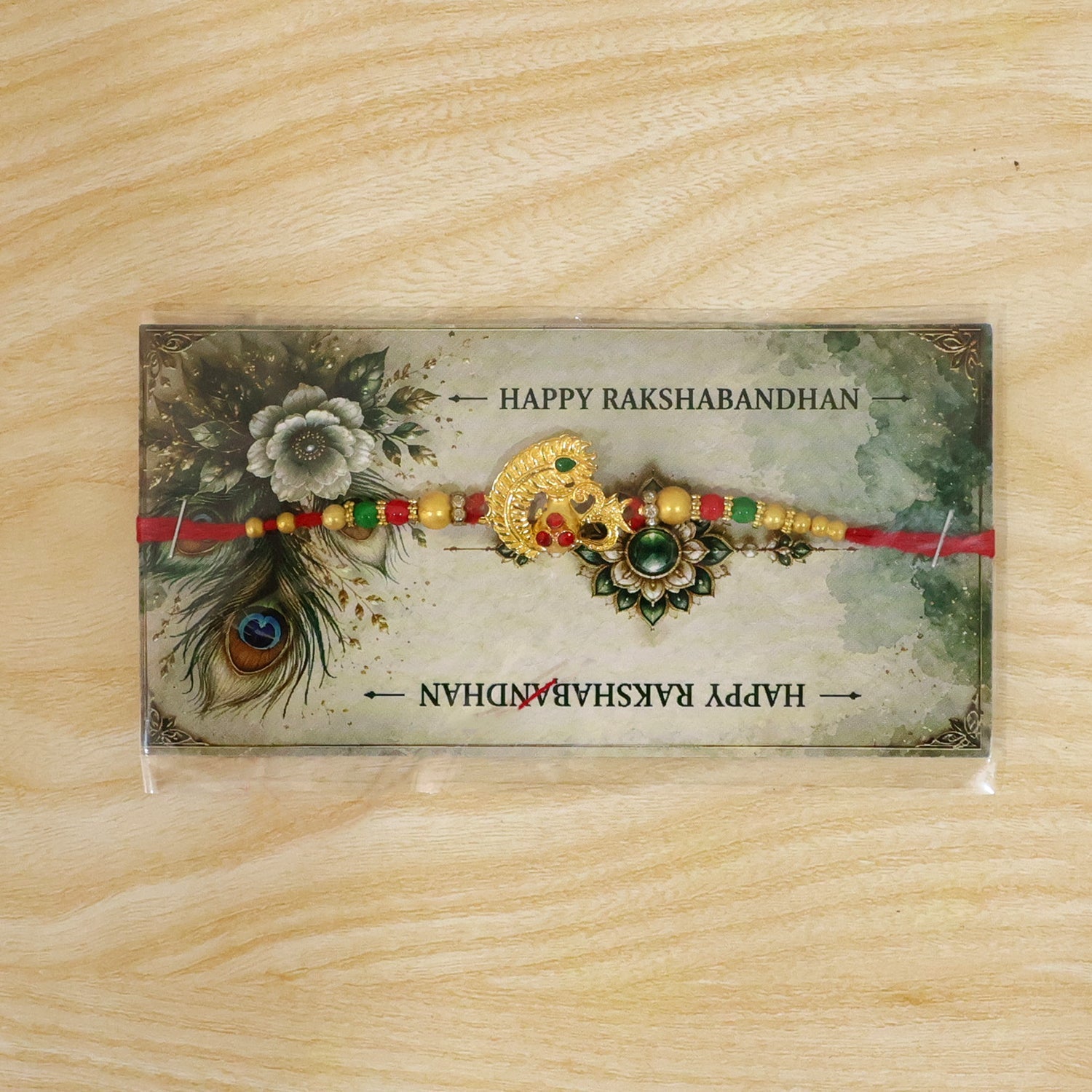 Divine Om Mor Pankh Rakhi with Kundan Stones Rakhi for Brother